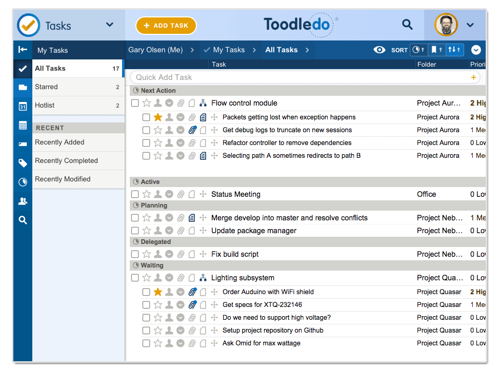 GTD apps and software: Toodledo 